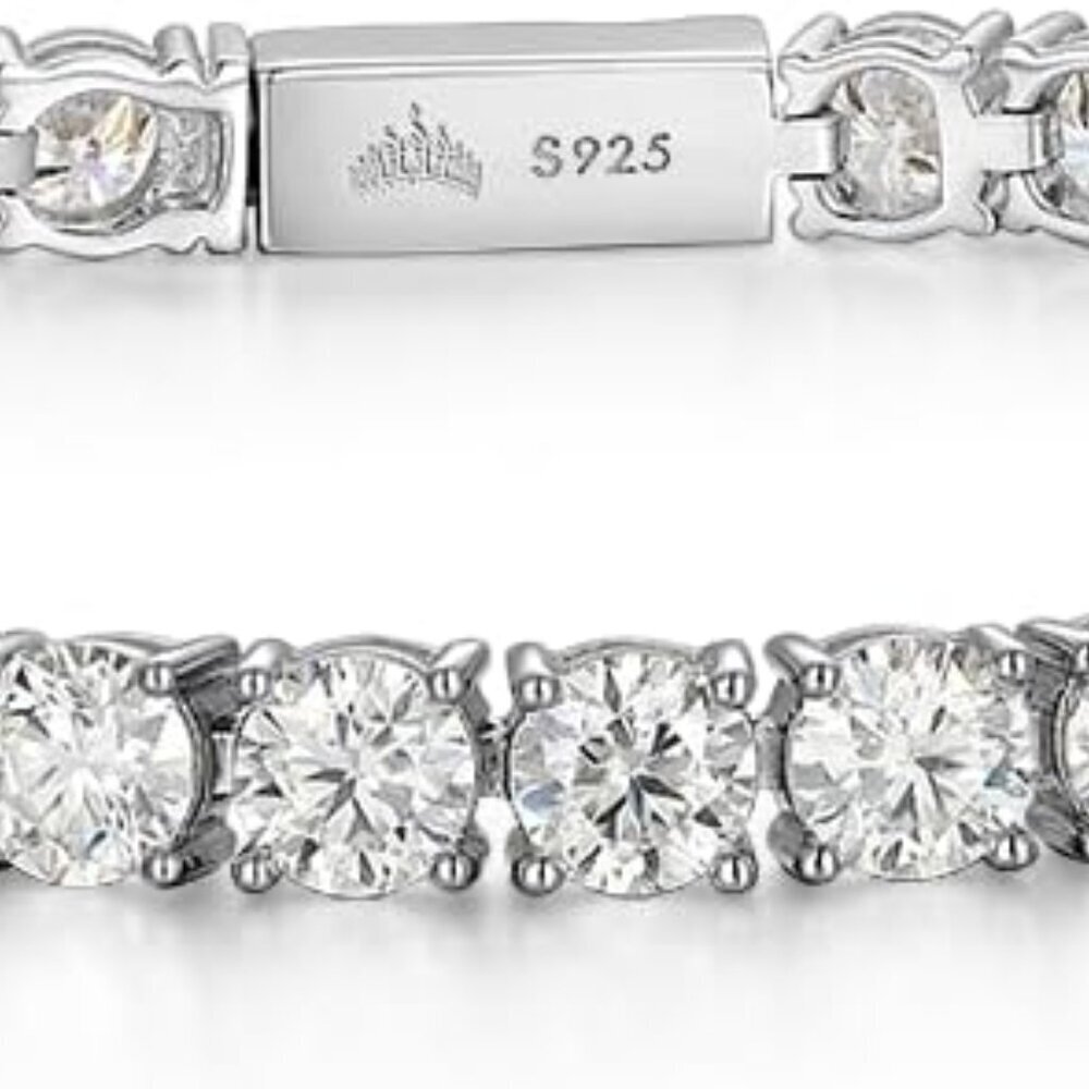 Moissanite Sterling Silver Tennis Bracelet 4mm 6.5 Inch Unisex Elegant Jewelry